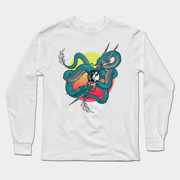 Dragon art with skull Long Sleeve T-Shirt by Josephsfunhouse